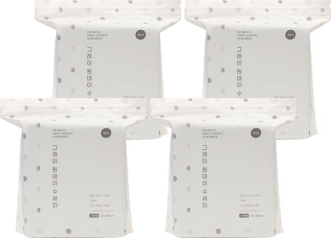 디어커스 원데이 수세미 엠보싱, 그레이, 100개, 4개