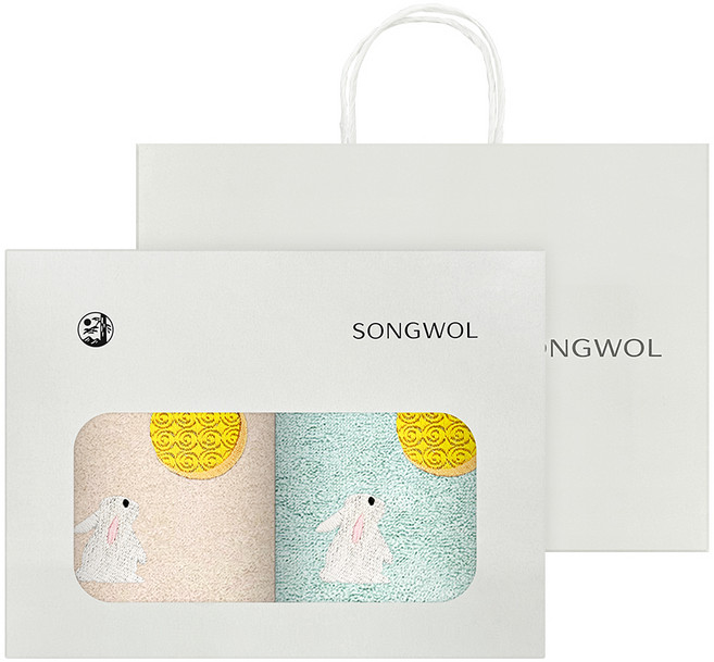 송월타월 달토끼 130g x 2p 선물세트 + 쇼핑백, 랜덤발송, 1세트