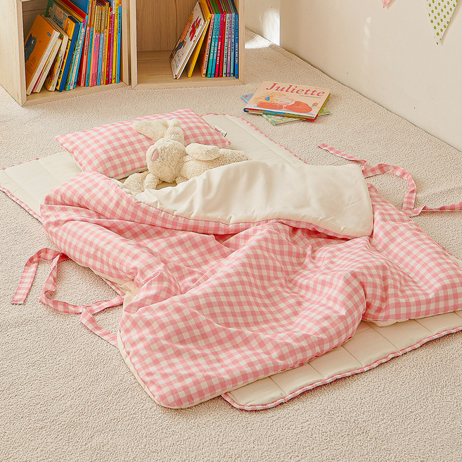 잠자코 체크러버 어린이집 낮잠이불 세트, 핑크
