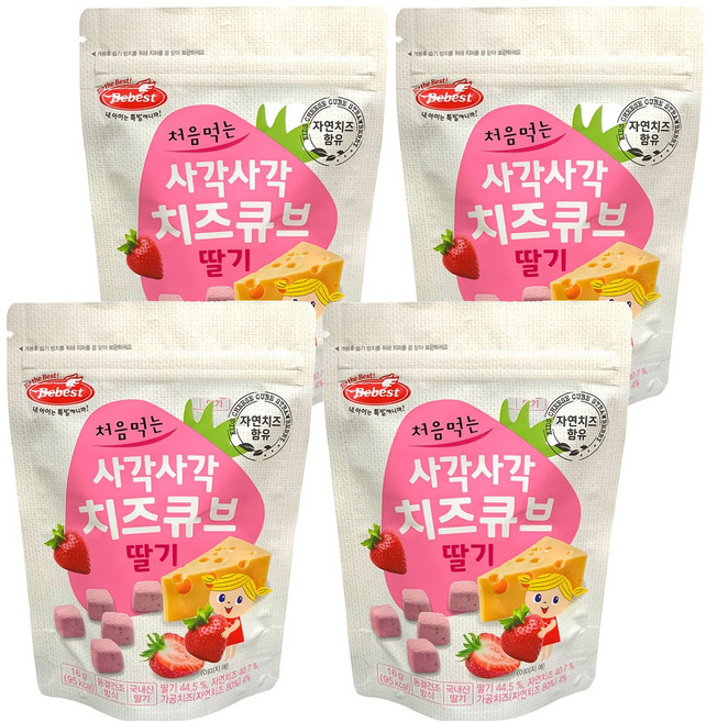 Bebest 初次食用的香脆起司方塊, 草莓, 16g, 4個
