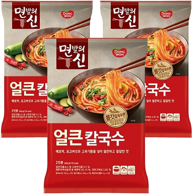동원 면발의신 얼큰칼국수, 3개, 268g
