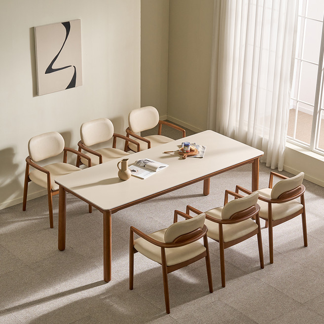 루시드퍼니처 샤를 세라믹 원목 식탁 6인용 + 의자6p 세트 방문설치, 샌드베이지 + 월넛(식탁), 베이지 + 월넛(의자), 일반의자 6