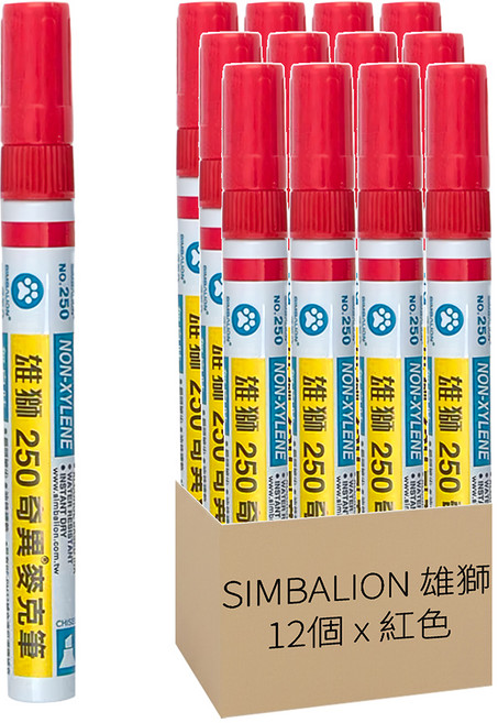 SIMBALION 雄獅文具 250 奇異麥克筆 5mm 3歲以上, 紅色, 1盒