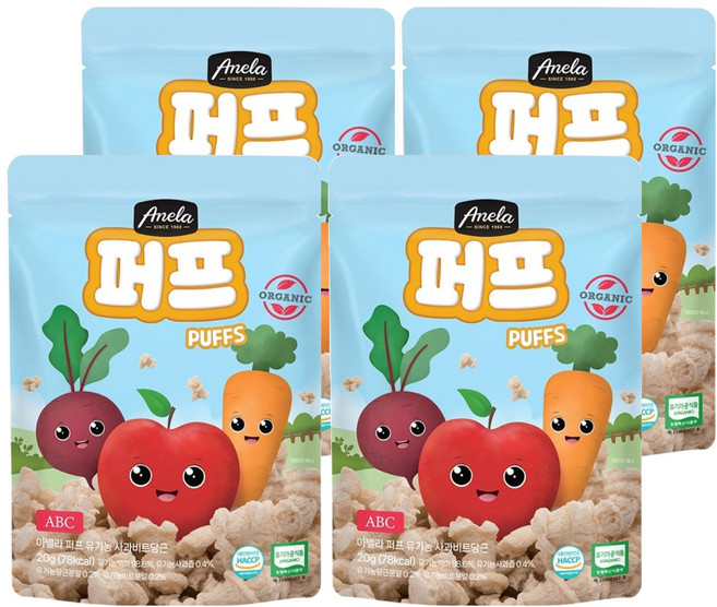 아넬라 유기농 사과비트당근 퍼프, 혼합맛(사과/비트/당근), 20g, 4개