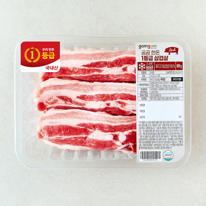 곰곰 한돈 1등급 삼겹살 (냉장), 800g, 1개