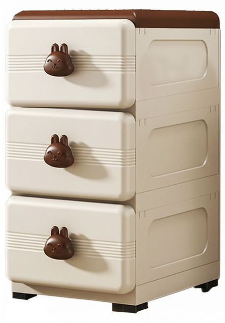 加厚抽屜式收納櫃子臥室床頭兒童衣櫃45面寬 3層 4503 45 x 38 x cm 可愛兔 奶咖 + 棕頂, 1組