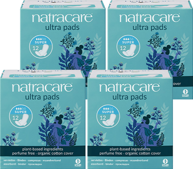 나트라케어 울트라 패드 생리대 날개형 수퍼, 중형, 12개입, 4개