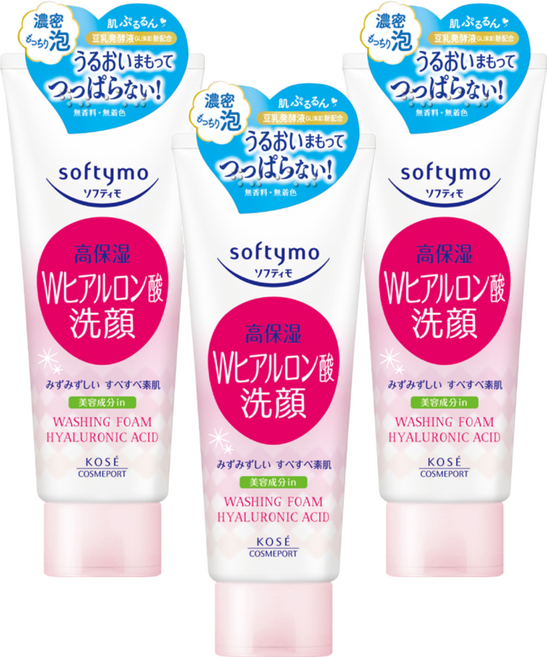 KOSE 高絲 softymo 絲芙蒂 玻尿酸洗顏霜 添加豆乳發酵液GL, 150g, 3條