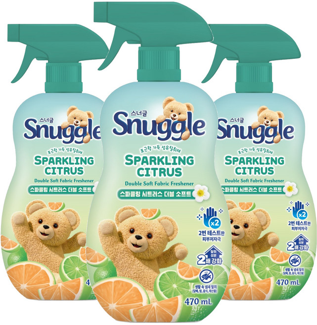 스너글 스파클링 시트러스 더블 소프트 섬유탈취제 본품, 470ml, 3개