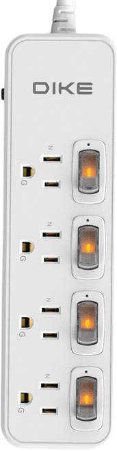 DIKE 安全加強型四切四座電源延長線 210 x 55 x 30.6mm, 1.8m, 白色, 1個