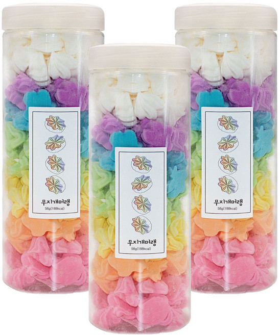 설롱디저트 솜사탕 눈꽃머랭쿠키 무지개 1000ml, 58g, 3개