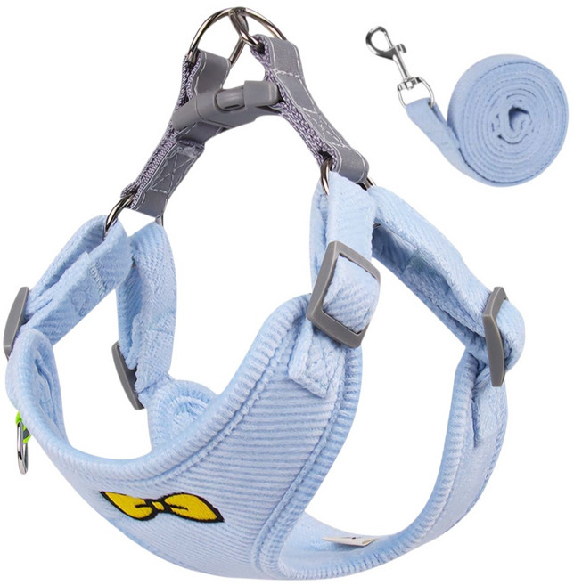 티유 강아지 하네스 + 리드줄, 블루, 1세트