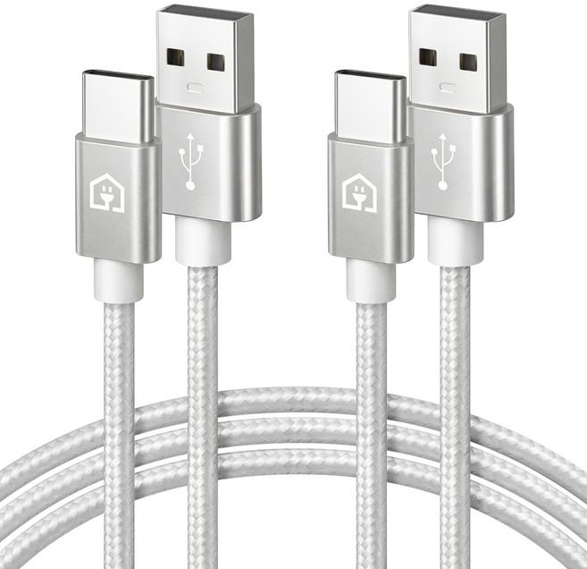 홈플래닛 패브릭 고속충전케이블 C타입, 1.5m, 실버, 2개