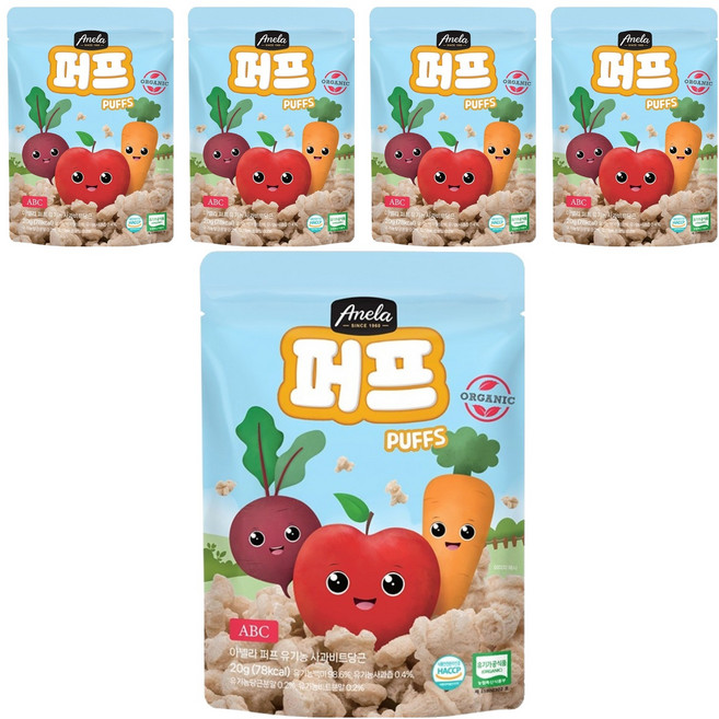 아넬라 유기농 사과비트당근 퍼프, 혼합맛(사과/비트/당근), 20g, 5개