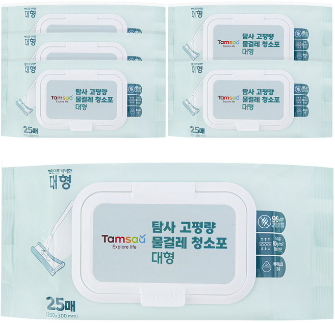 탐사 도톰한 고평량 물걸레 청소포 80g 대형 25p, 6개