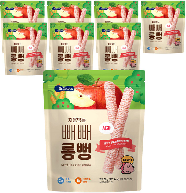 BEBECOOK 孩童更美味棒狀米餅, 蘋果口味, 30g, 8包