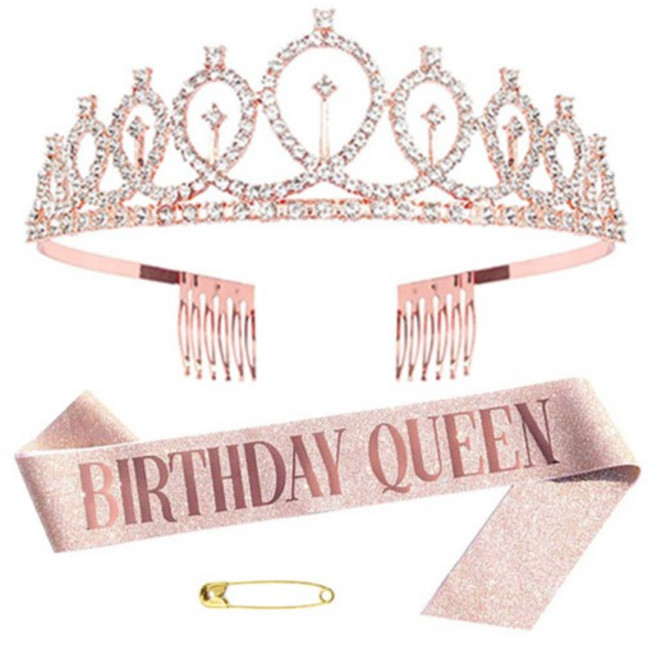 스타리움 생일 파티 파티 왕관 + 스트랩 세트, 핑크, 1세트
