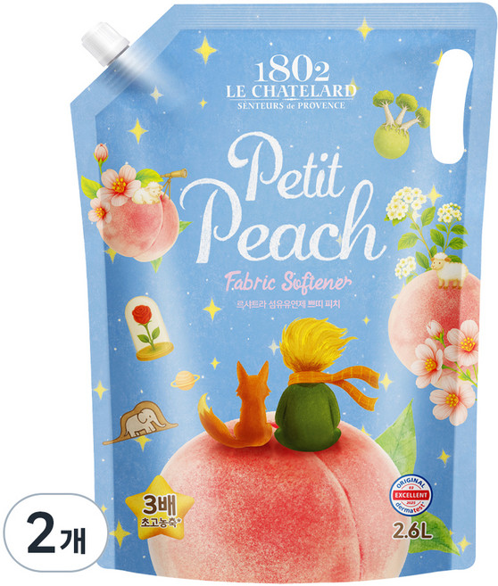 르샤트라1802 섬유유연제 쁘띠피치향 리필, 2.6L, 2개