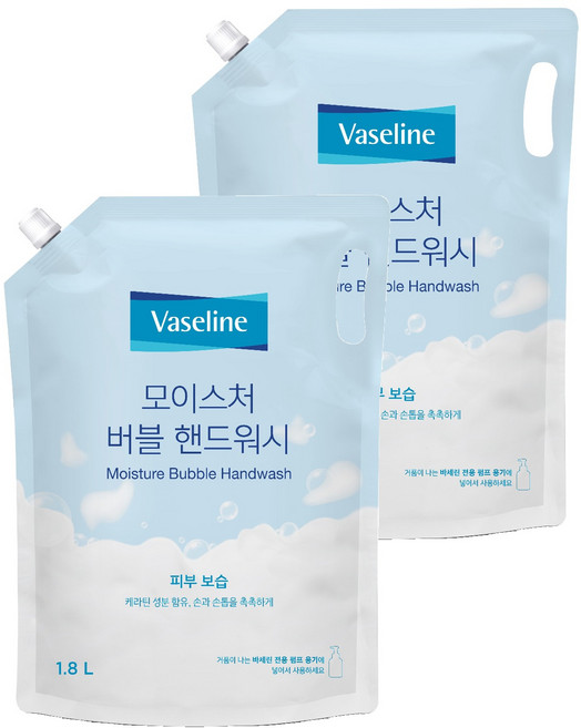 애경바세린 모이스처 버블 핸드워시 리필, 1.8L, 2개