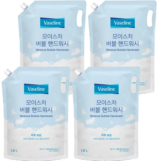 애경바세린 모이스처 버블 핸드워시 리필, 1.8L, 4개