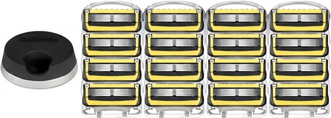 Gillette 吉列 2024 Pro Shield刮鬍刀片 黃色 16個 + 刮鬍刀架, 1組, 1入