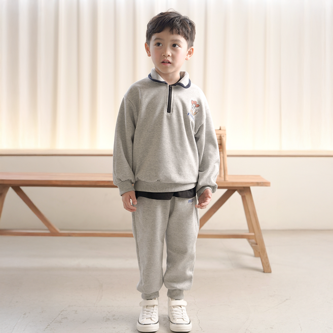 리틀래빗 아동용 D 카라배색 아미 상하의 세트