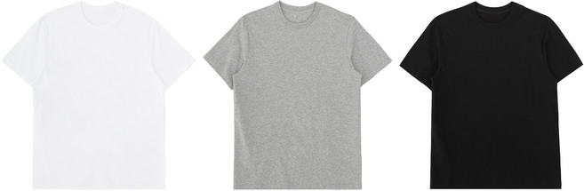 BASE ALPHA ESSENTIALS 中性透氣30支圓領短袖T恤 3件組, 白色 + 黑色 + 灰色