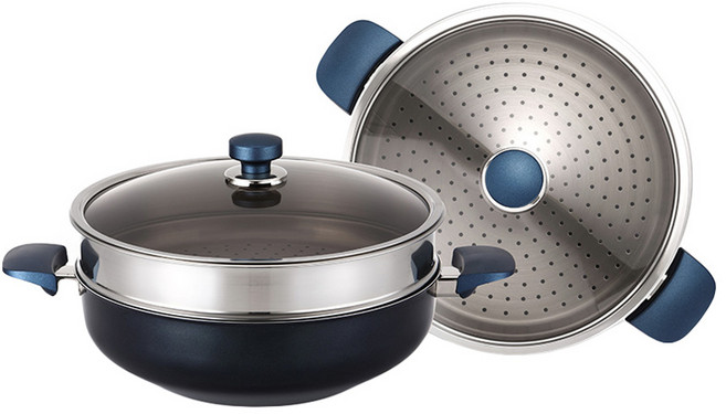 HAPPYCALL Classic Diamond 鑽石塗層蒸煮鍋(附蓋子+蒸籠) 28cm 藍色 1組