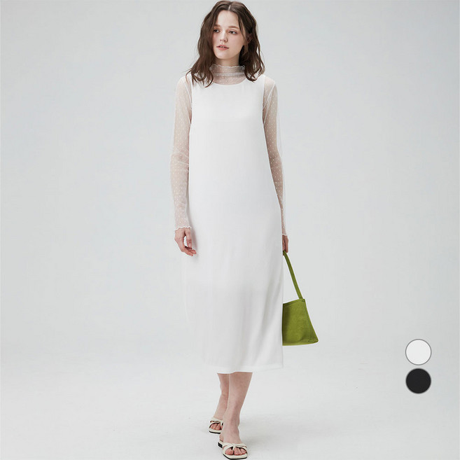 ELLEPARIS 여성용 크링클 새틴 스트링 백 민소매 원피스