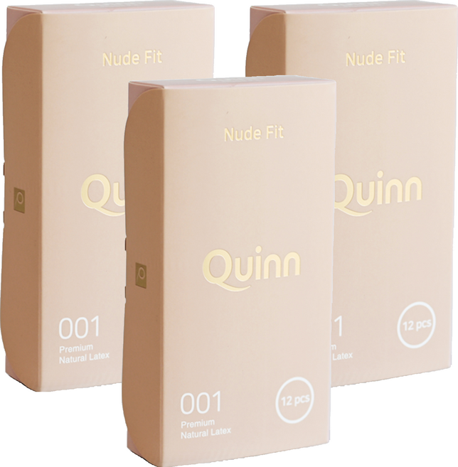 Quinn 001 누드핏 무꼭지형 일반형 콘돔, 12개입, 3개