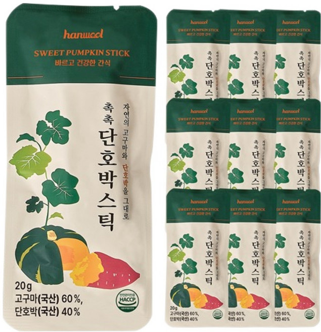 한울푸드 촉촉 단호박 스틱, 10개, 20g