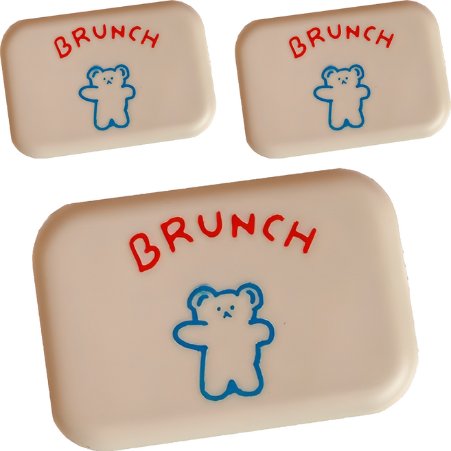 브랜드미 귀여운 곰돌이 렌즈 케이스, 베이지베어, 3개