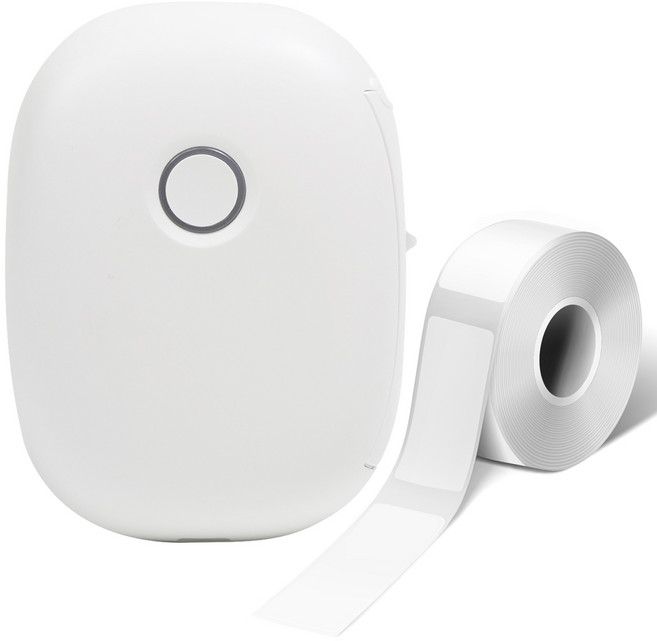 탐사 블루투스 미니 네임스티커 감열식 라벨기 휴대용 라벨 프린터 + 라벨지 1롤 세트, 1개, 화이트