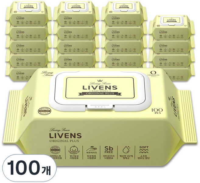 리벤스 NEW 오리지널 플러스 에디션 도톰한 엠보싱 물티슈 캡형, 50g, 100매, 100개