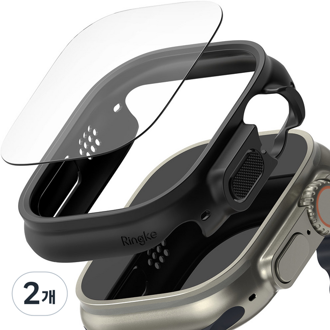 링케 애플워치 슬림 케이스 + 강화유리 필름 콤보, 매트블랙, 2개
