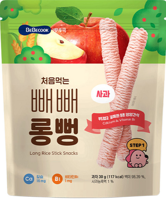 베베쿡 처음먹는 빼빼롱뻥, 사과, 30g, 1개