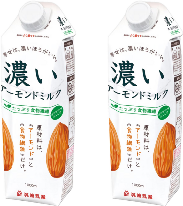 TSUKUBA 筑波乳業 香濃杏仁飲 無糖, 2瓶, 1L