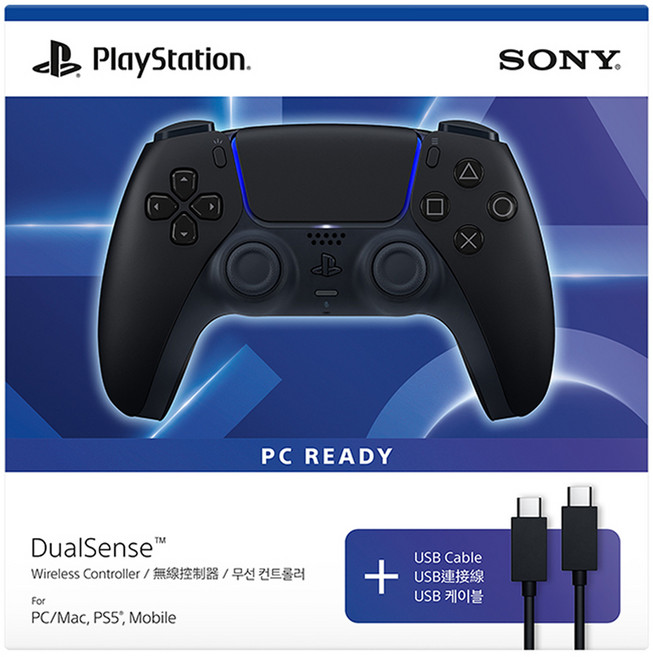 플레이스테이션 듀얼센스 무선 컨트롤러 미드나이트 블랙 + PC용 USB 케이블, 1세트, ASIA-00500