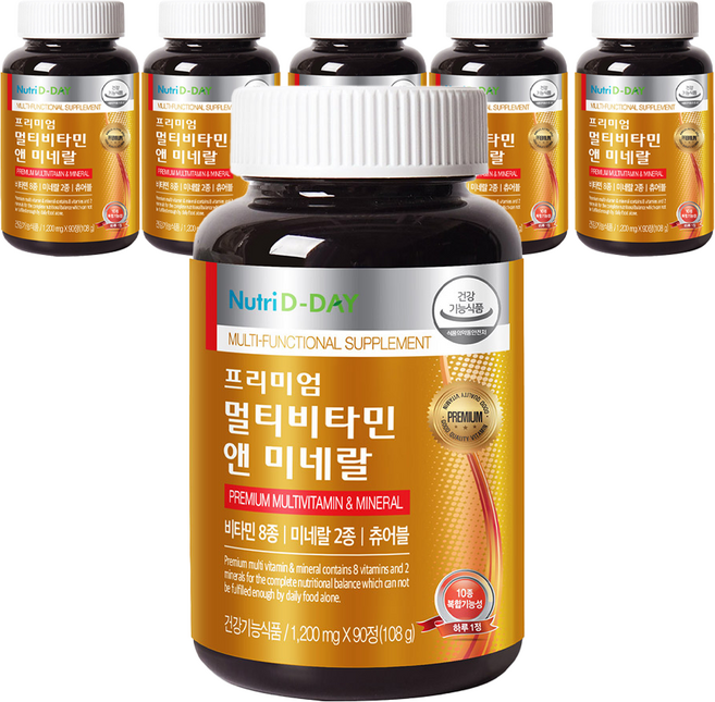 뉴트리디데이 프리미엄 츄어블 멀티비타민 앤 미네랄 108g, 90정, 6개