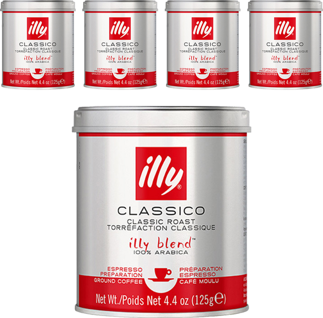 illy 意利 經典烘焙研磨咖啡粉, 義式濃縮, 125g, 5個