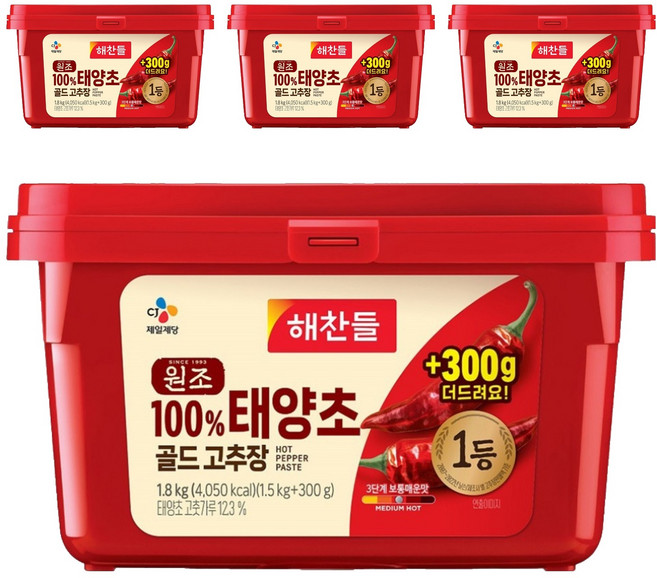 해찬들 원조 태양초 골드 고추장, 1.8kg, 4개