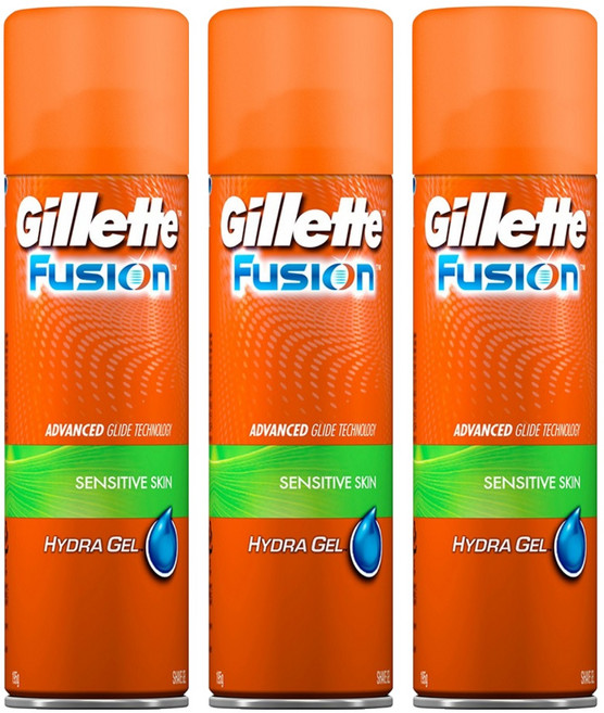 질레트 정품 퓨젼 하이드라 센서티브 스킨 쉐이빙 젤, 195g, 3개