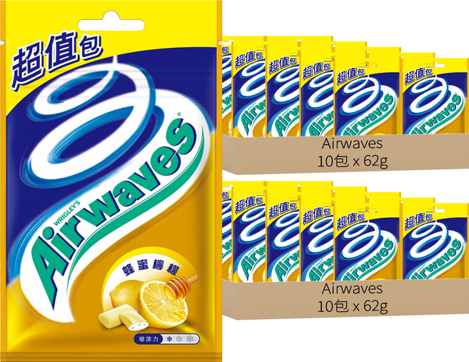 Airwaves 超涼無糖口香糖 蜂蜜檸檬口味, 62g, 20包