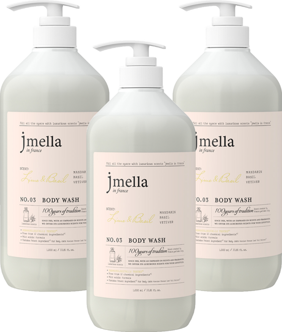제이멜라 인 프랑스 라임 앤 바질 바디워시 바질 시트러스향, 1L, 3개