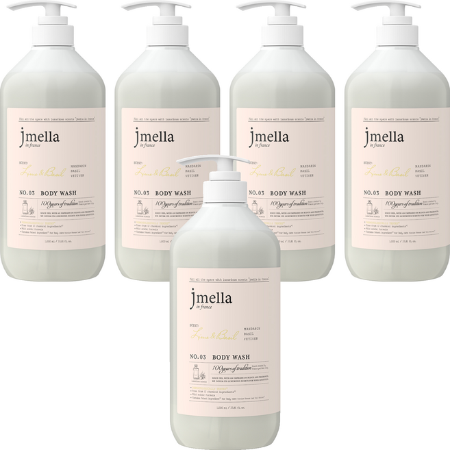 제이멜라 인 프랑스 라임 앤 바질 바디워시 바질 시트러스향, 1L, 5개