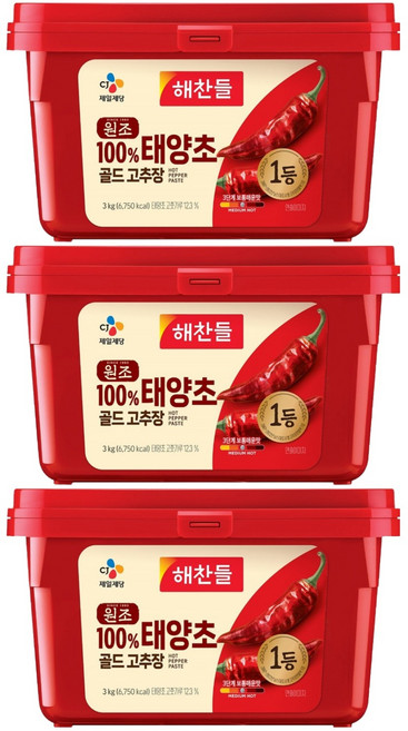 해찬들 태양초 골드 고추장, 3kg, 3개