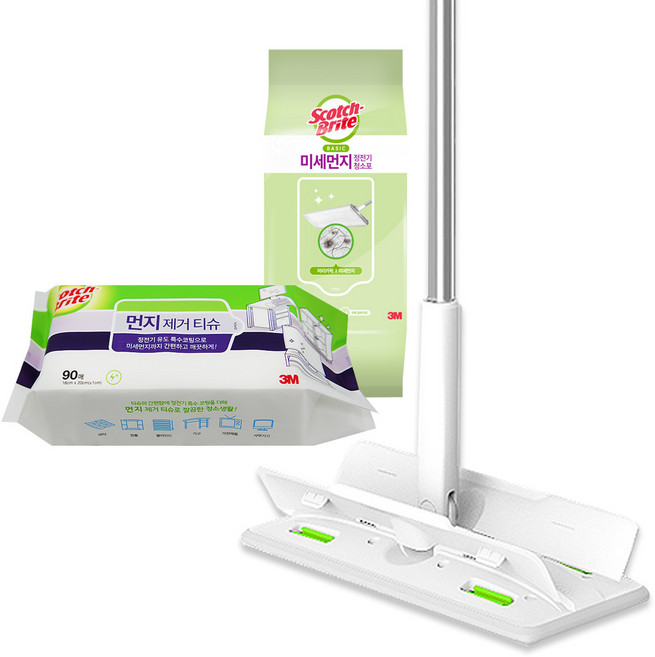 쓰리엠 표준형 올터치 더블액션 막대걸레 + 쓰리엠 먼지 정전기 청소포 60매 + 먼지 제거 티슈 90매, 1세트