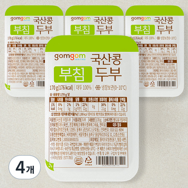 곰곰 국산콩 부침두부, 170g, 4개