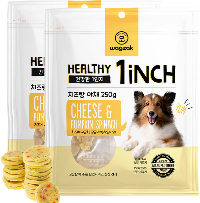 와그작 강아지 건강한 육포, 혼합맛(치즈/야채), 250g, 2개