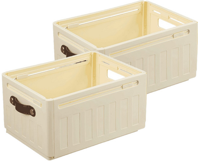 ONE HOUSE 川櫻伸縮折疊收納盒 手提款 22L OH-Q729-F1, 2個, 奶白色